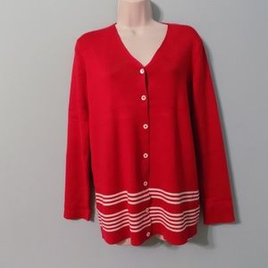 LAUREN RALPH LAUREN M RED CARDIGAN STRIPED L/S
